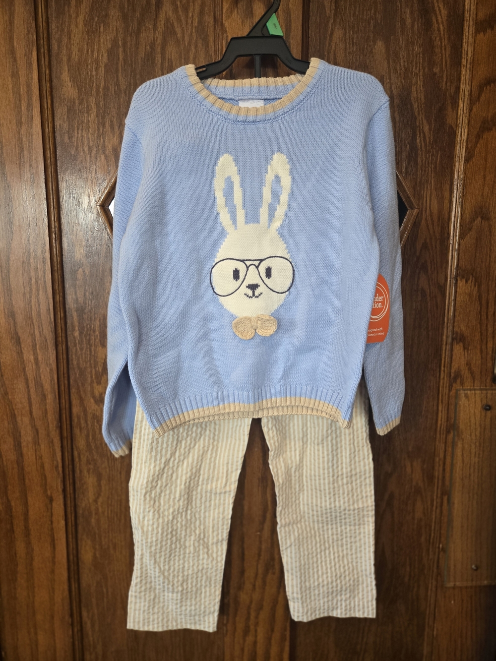 wonder nation Blue Bunny Knit Set With Seersucker Pants  NWT  5T